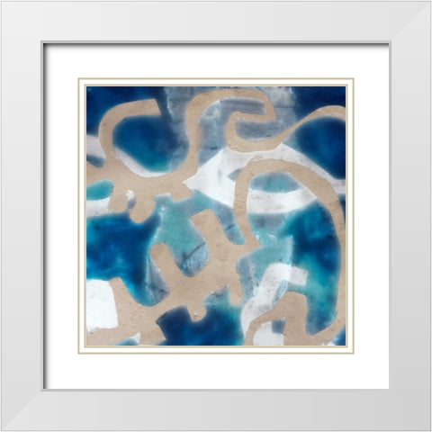 Indigo Tribal I White Modern Wood Framed Art Print with Double Matting by Goldberger, Jennifer