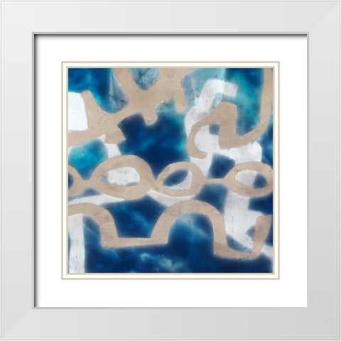 Indigo Tribal II White Modern Wood Framed Art Print with Double Matting by Goldberger, Jennifer
