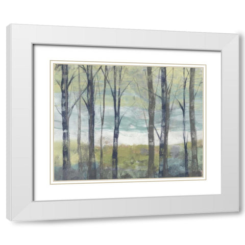 Pastel Birches II White Modern Wood Framed Art Print with Double Matting by Goldberger, Jennifer