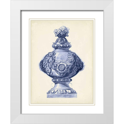 Palace Urns in Indigo I White Modern Wood Framed Art Print with Double Matting by Vision Studio