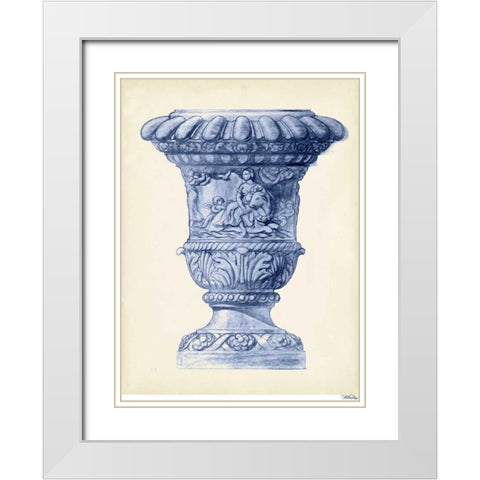 Palace Urns In Indigo II White Modern Wood Framed Art Print with Double Matting by Vision Studio