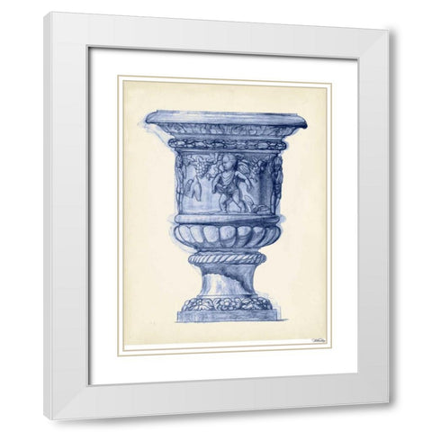 Palace Urns in Indigo III White Modern Wood Framed Art Print with Double Matting by Vision Studio