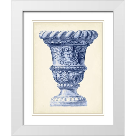 Palace Urns in Indigo IV White Modern Wood Framed Art Print with Double Matting by Vision Studio