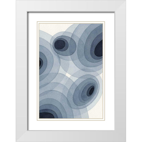 Indigo Ovals II White Modern Wood Framed Art Print with Double Matting by Galapon, Nikki