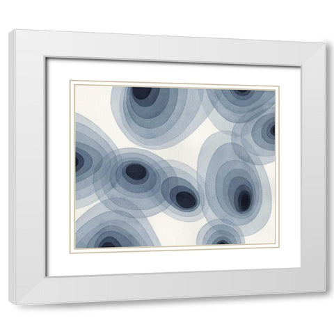 Indigo Ovals III White Modern Wood Framed Art Print with Double Matting by Galapon, Nikki