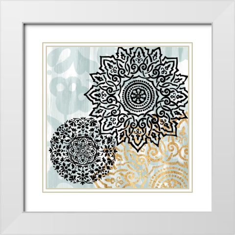 Rosettes on Aqua I White Modern Wood Framed Art Print with Double Matting by Studio W