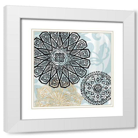 Rosettes on Aqua III White Modern Wood Framed Art Print with Double Matting by Studio W