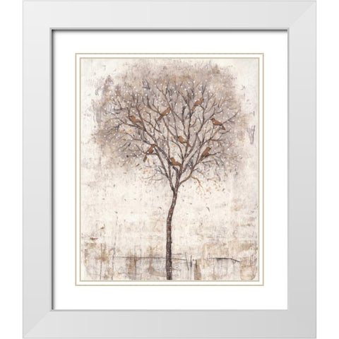 Tree of Birds I White Modern Wood Framed Art Print with Double Matting by OToole, Tim