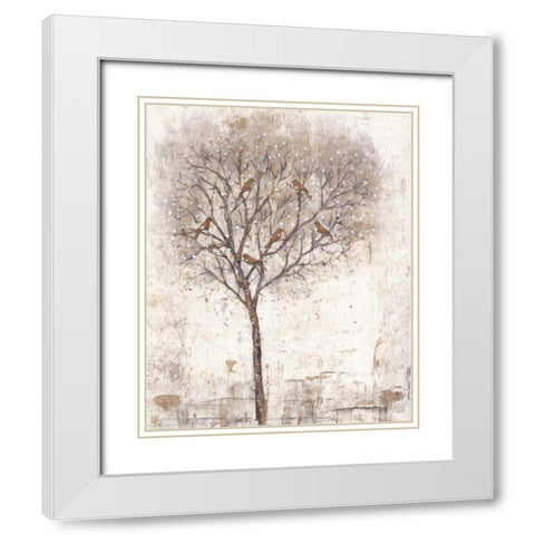 Tree of Birds II White Modern Wood Framed Art Print with Double Matting by OToole, Tim