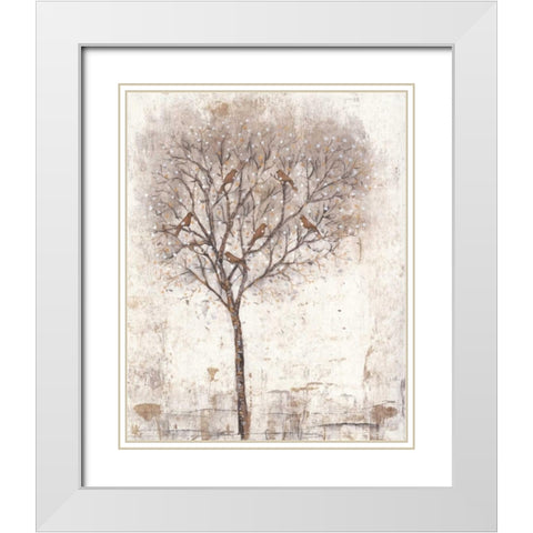 Tree of Birds II White Modern Wood Framed Art Print with Double Matting by OToole, Tim