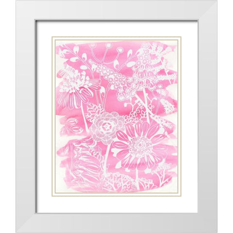 Fuchsia Bouquet II White Modern Wood Framed Art Print with Double Matting by Zarris, Chariklia