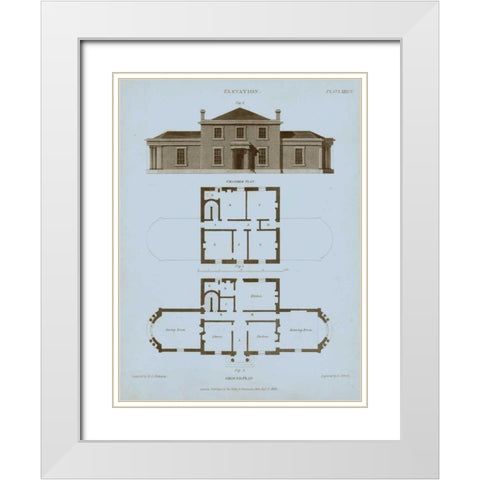 Chambray House and Plan I White Modern Wood Framed Art Print with Double Matting by Kelly, Thomas