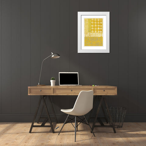 Golden Blockprint I White Modern Wood Framed Art Print with Double Matting by Zarris, Chariklia