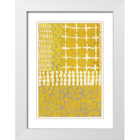 Golden Blockprint I White Modern Wood Framed Art Print with Double Matting by Zarris, Chariklia