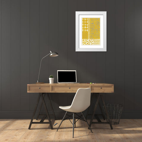 Golden Blockprint II White Modern Wood Framed Art Print with Double Matting by Zarris, Chariklia