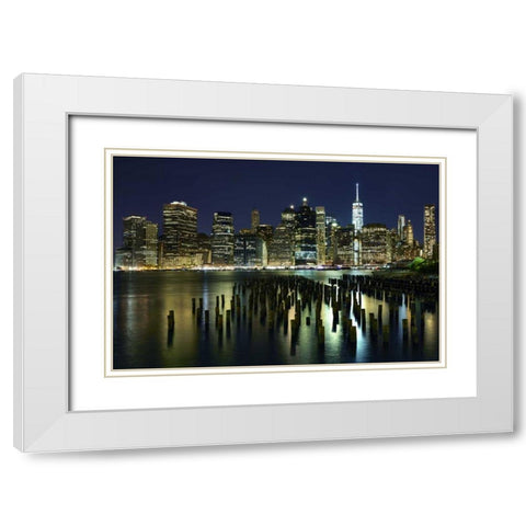 New York at Night VII White Modern Wood Framed Art Print with Double Matting by McLoughlin, James