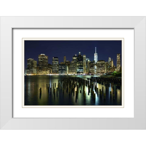 New York at Night VII White Modern Wood Framed Art Print with Double Matting by McLoughlin, James