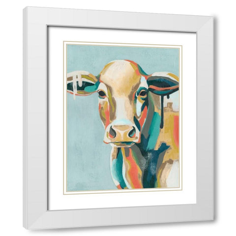 Colorful Cows I White Modern Wood Framed Art Print with Double Matting by Popp, Grace