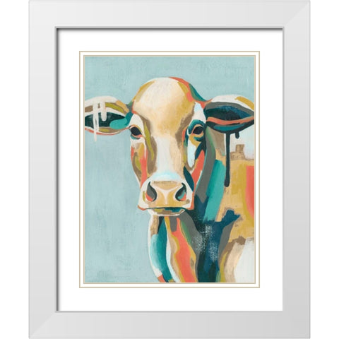Colorful Cows I White Modern Wood Framed Art Print with Double Matting by Popp, Grace
