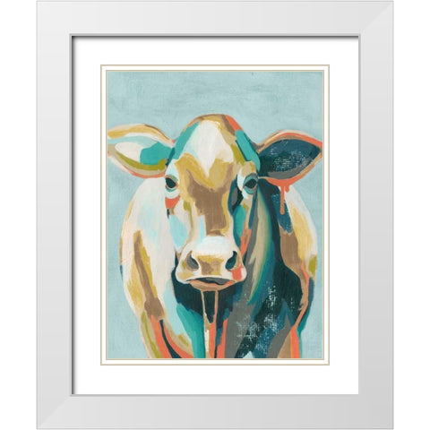 Colorful Cows II White Modern Wood Framed Art Print with Double Matting by Popp, Grace