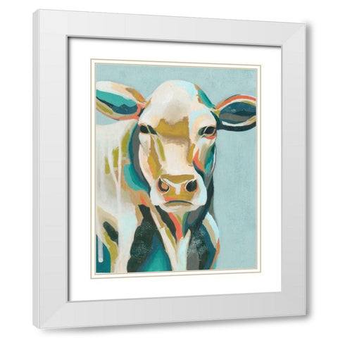 Colorful Cows III White Modern Wood Framed Art Print with Double Matting by Popp, Grace