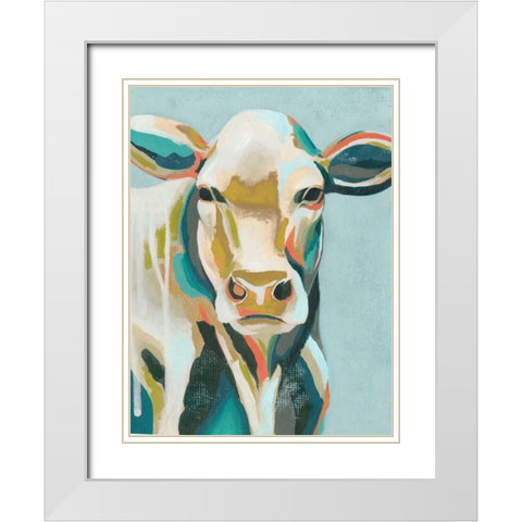 Colorful Cows III White Modern Wood Framed Art Print with Double Matting by Popp, Grace