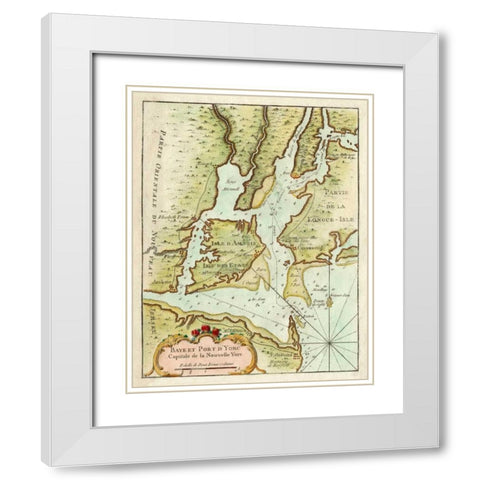 Petite Map of the Port of New York White Modern Wood Framed Art Print with Double Matting by Unknown