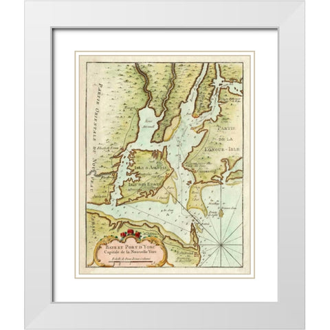 Petite Map of the Port of New York White Modern Wood Framed Art Print with Double Matting by Unknown