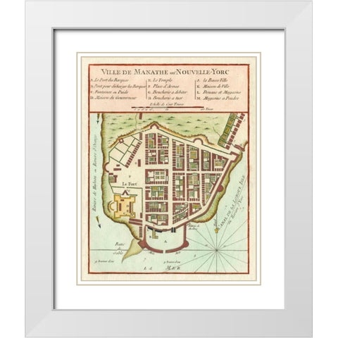 Petite Map of Manhattan, New York White Modern Wood Framed Art Print with Double Matting by Unknown