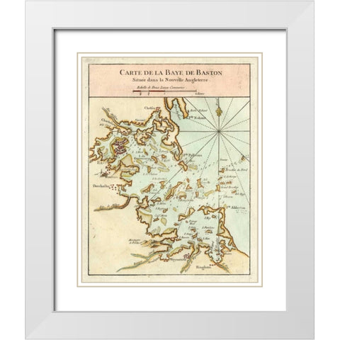 Petite Map of the Port of Boston White Modern Wood Framed Art Print with Double Matting by Unknown
