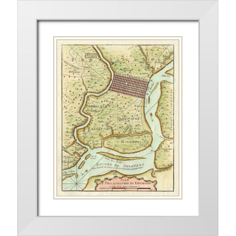 Petite Map of Philadelphia White Modern Wood Framed Art Print with Double Matting by Unknown