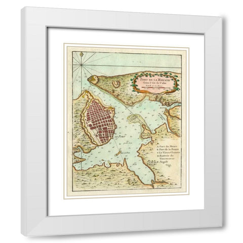 Petite Map of the Port of Havana White Modern Wood Framed Art Print with Double Matting by Unknown