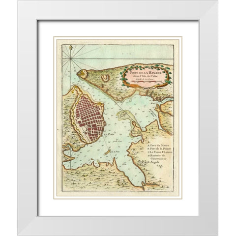 Petite Map of the Port of Havana White Modern Wood Framed Art Print with Double Matting by Unknown