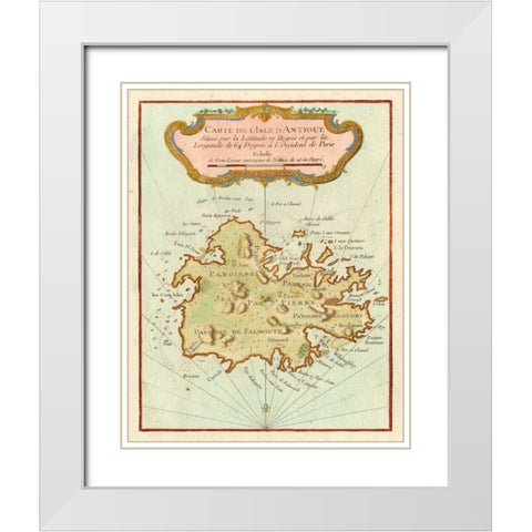 Petite Map of Island of Antigua White Modern Wood Framed Art Print with Double Matting by Unknown