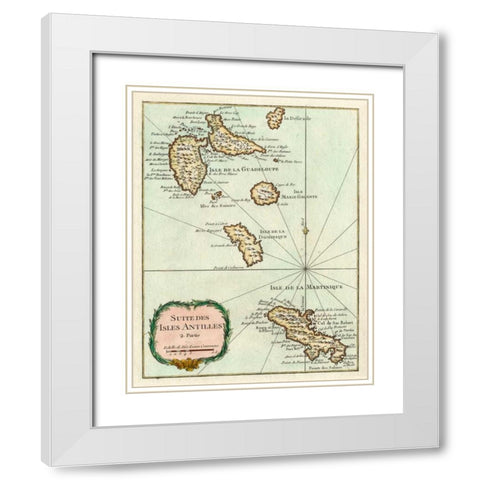Petite Map of the Antilles Islands I White Modern Wood Framed Art Print with Double Matting by Unknown