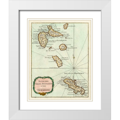 Petite Map of the Antilles Islands I White Modern Wood Framed Art Print with Double Matting by Unknown