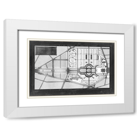 French Garden Blueprint II White Modern Wood Framed Art Print with Double Matting by unknown