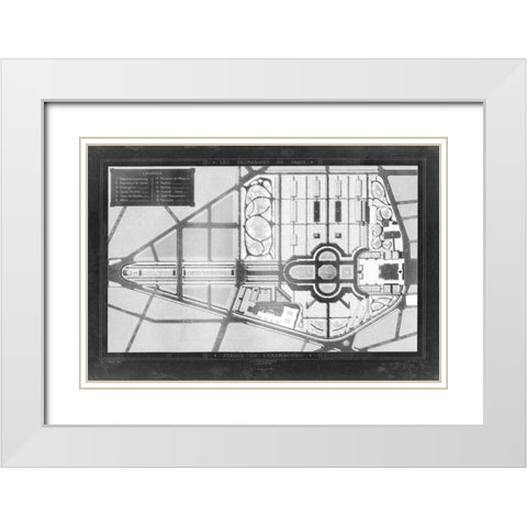 French Garden Blueprint II White Modern Wood Framed Art Print with Double Matting by unknown