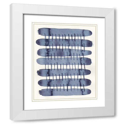 Indigo Stitchy I White Modern Wood Framed Art Print with Double Matting by Galapon, Nikki