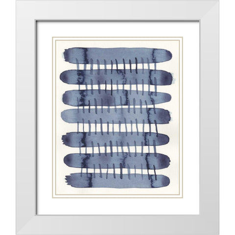 Indigo Stitchy I White Modern Wood Framed Art Print with Double Matting by Galapon, Nikki