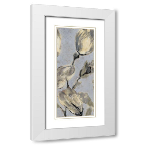 Custom Flower Bud Triptych II (ASH) White Modern Wood Framed Art Print with Double Matting by Goldberger, Jennifer
