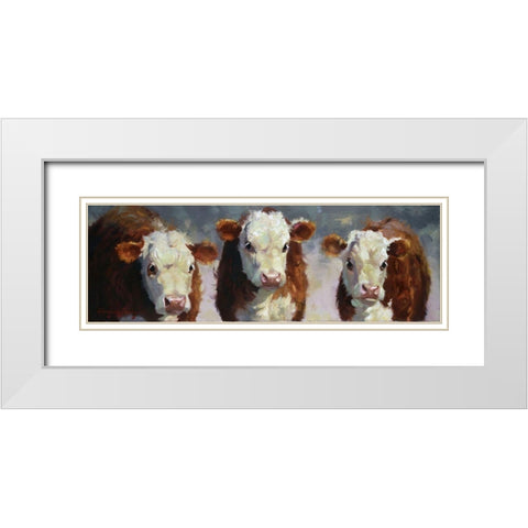 Custom Winter Calves (ASH) White Modern Wood Framed Art Print with Double Matting by Hawley, Carolyne