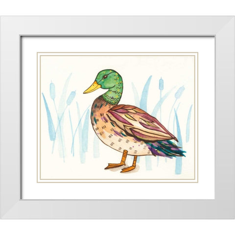 Wetland Mallard I White Modern Wood Framed Art Print with Double Matting by Ewer, Rebekah