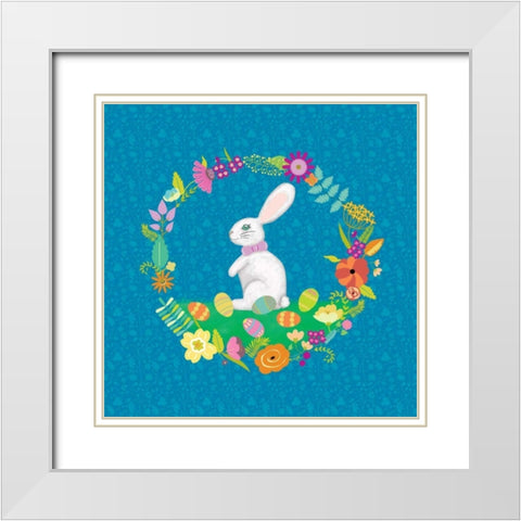 Bunny Wreath II White Modern Wood Framed Art Print with Double Matting by Zarris, Chariklia