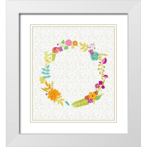 Girly Wreath I White Modern Wood Framed Art Print with Double Matting by Zarris, Chariklia