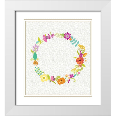 Girly Wreath II White Modern Wood Framed Art Print with Double Matting by Zarris, Chariklia