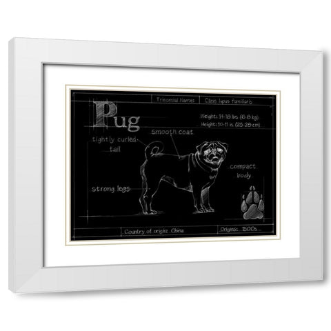 Blueprint Pug White Modern Wood Framed Art Print with Double Matting by Ethan Harper