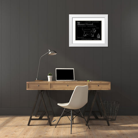 Blueprint Bassett Hound White Modern Wood Framed Art Print with Double Matting by Ethan Harper