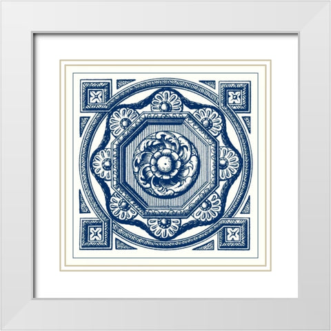 Indigo Medallion I White Modern Wood Framed Art Print with Double Matting by Vision Studio