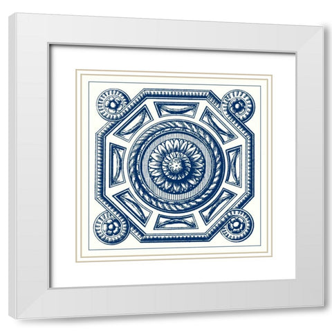 Indigo Medallion II White Modern Wood Framed Art Print with Double Matting by Vision Studio